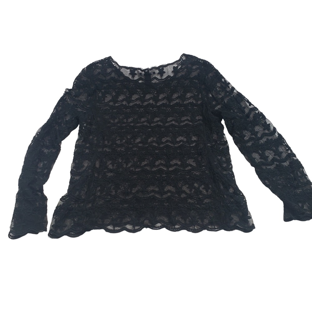 Forever 21 Womens Sheer Floral Lace Long Sleeve Top Size M Black